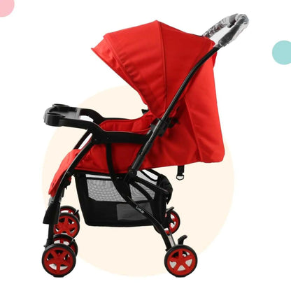 Luvlap Sunny Stroller/Pram with Reversible Handlebar, 5 Point Harness, 3 Level Recline Adjustment, Compact and Easy Fold, for Newborn Baby/Kids, 0-3 Years (Red)