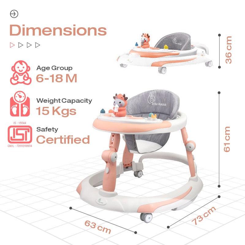 Little Feet Plus Walker - Detachable Toy Bar/Meal Tray With Music & Light, 3 Level Height/ 4 Level Seat Adjustment, 2-in-1 Walker cum Rocker